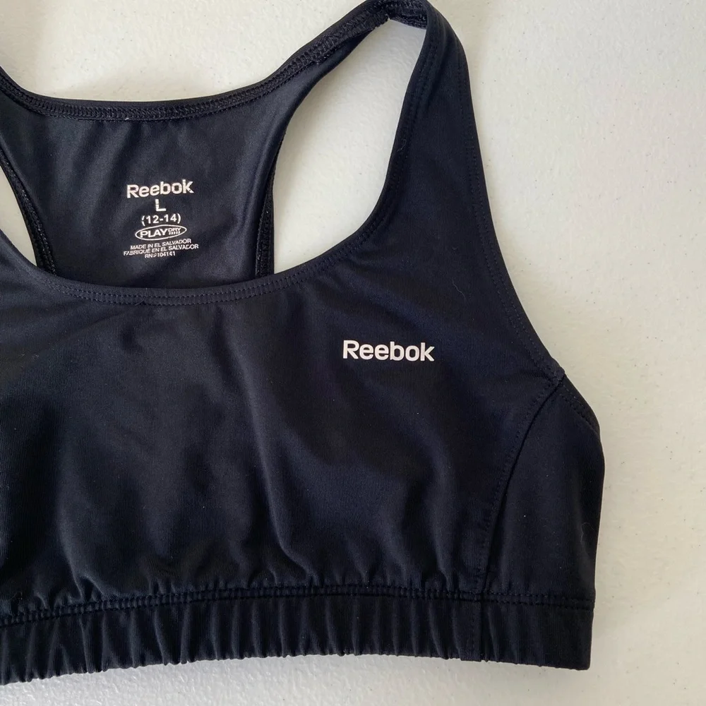 Reebok girl’s solid black racerback‎ nonpadded sports bra activewear large